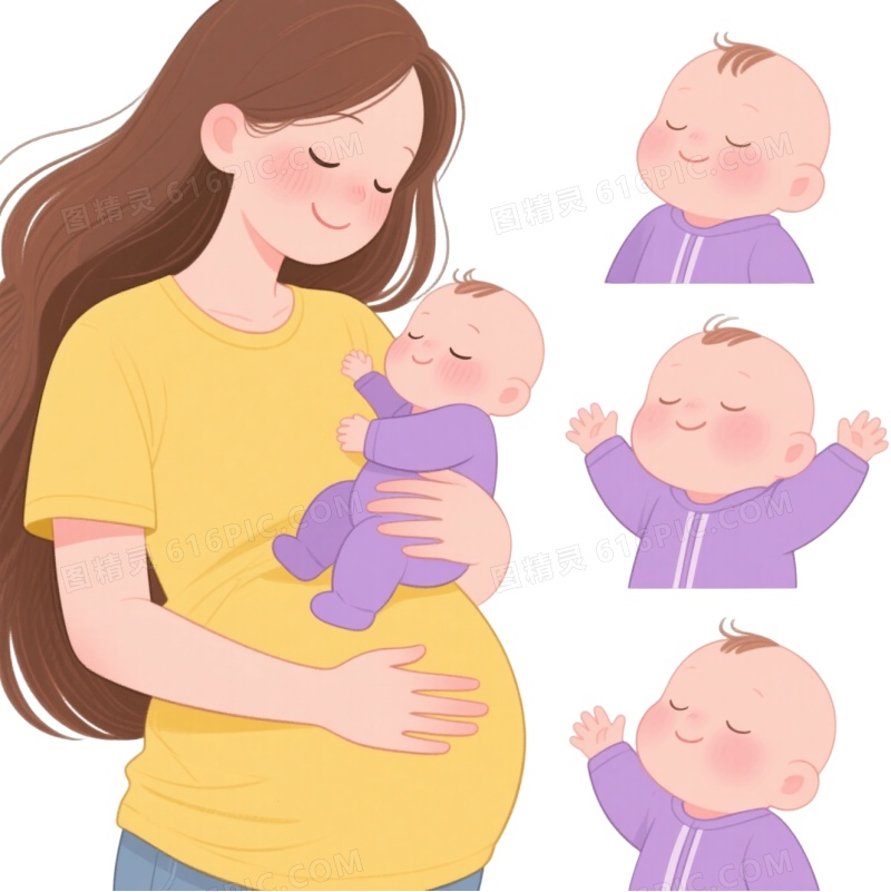 温馨母子四格插画元素
