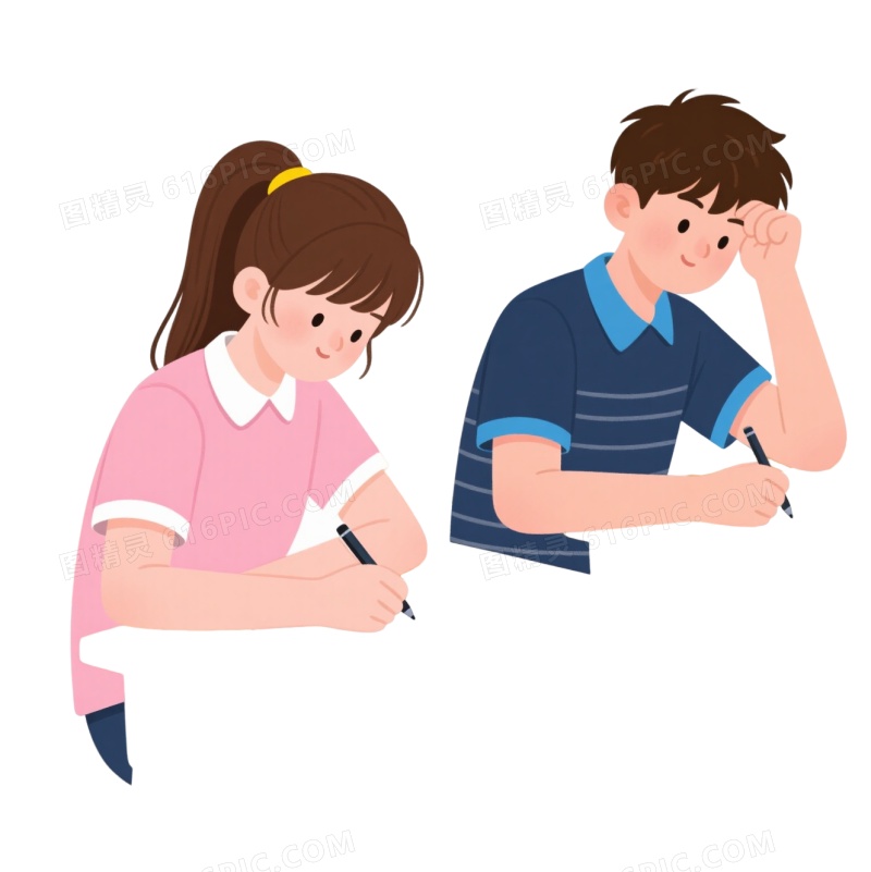 粉蓝校服学生考试卡通手绘元素