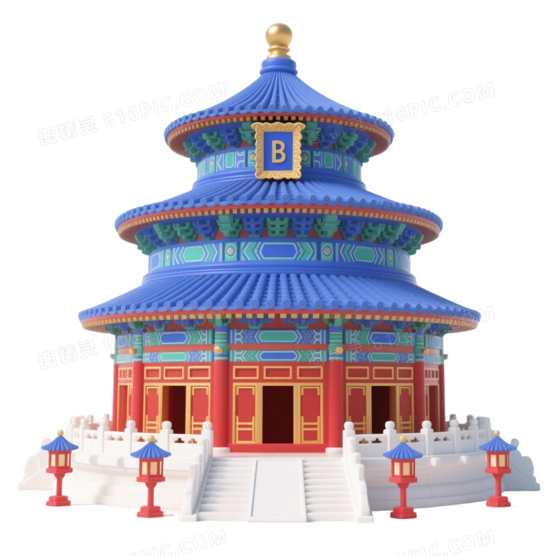 天坛祈年殿3D卡通模型元素