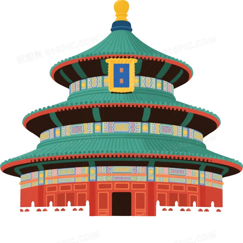 天坛祈年殿卡通手绘元素