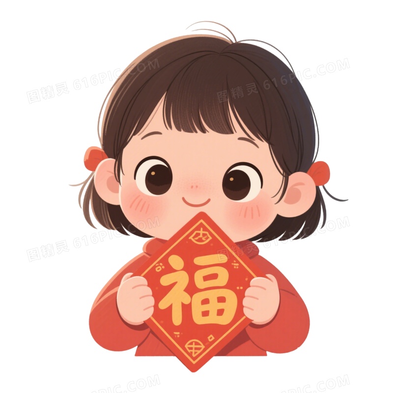 手绘卡通新年福字贴免抠元素