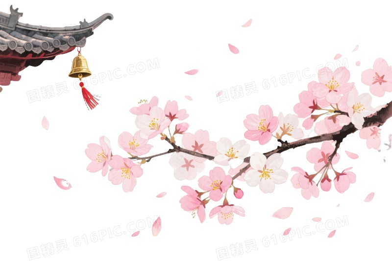 粉色樱花水墨风装饰图案