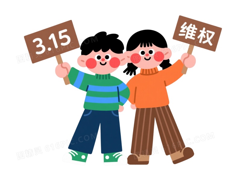 绿蓝橙棕配色卡通儿童维权扁平插画元素
