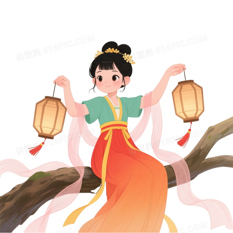 古风少女卡通手绘元素