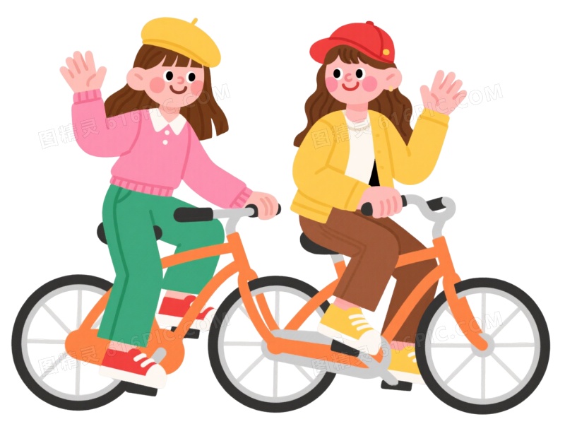 双女孩扁平插画风格卡通手绘元素