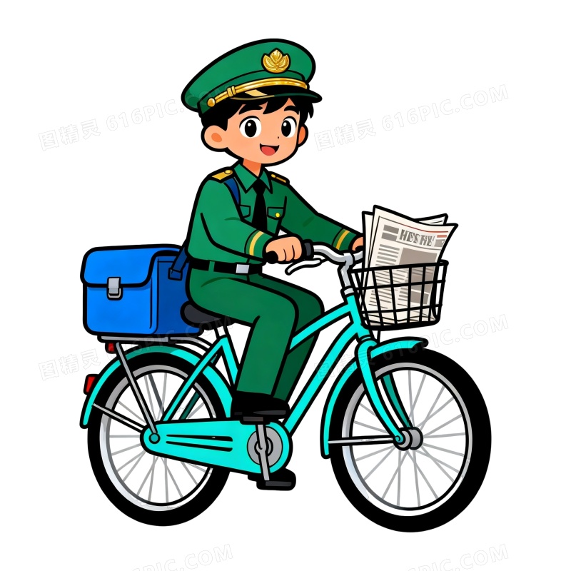 绿制服邮递员卡通手绘元素