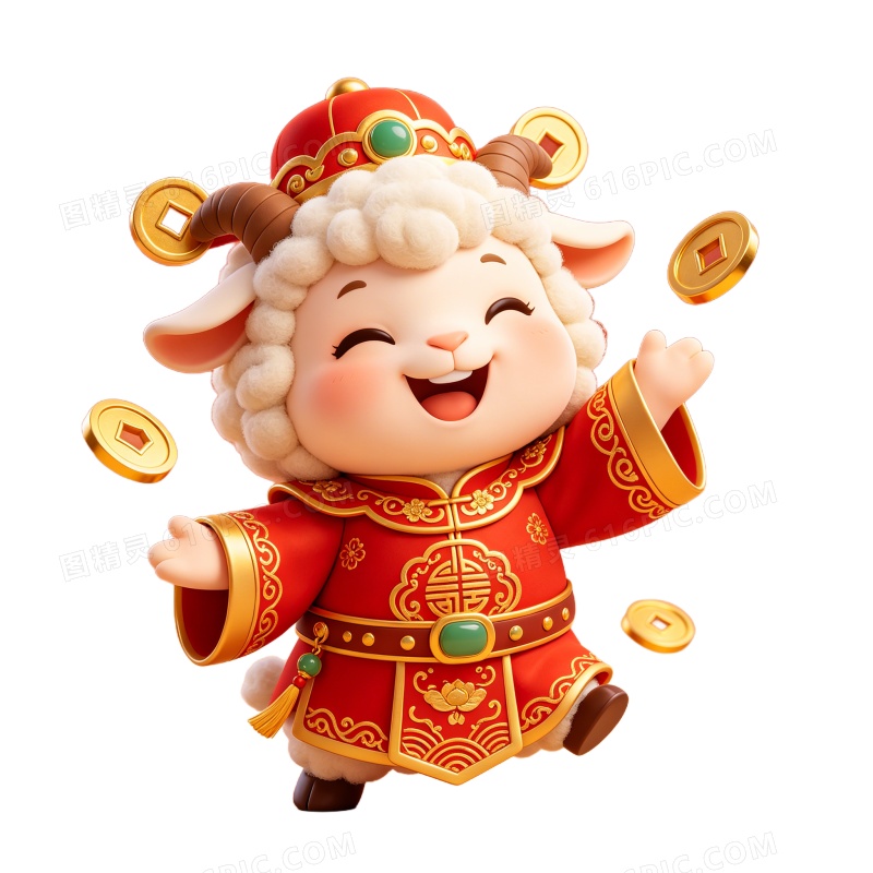 3D卡通小羊羊年春节喜庆免抠元素