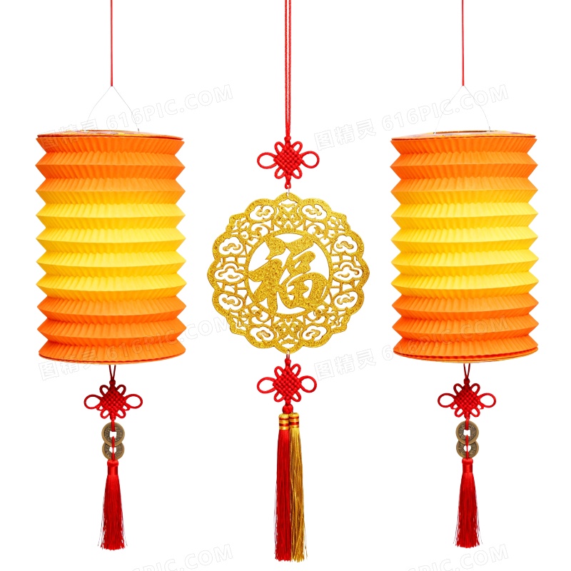 橙金红中式挂饰节日元素