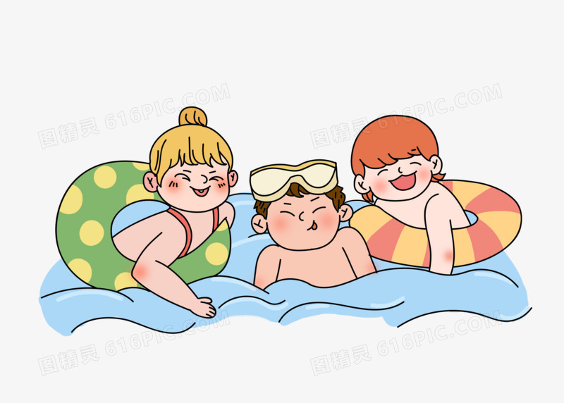 儿童防溺标志水儿童游泳小插画元素海报元素