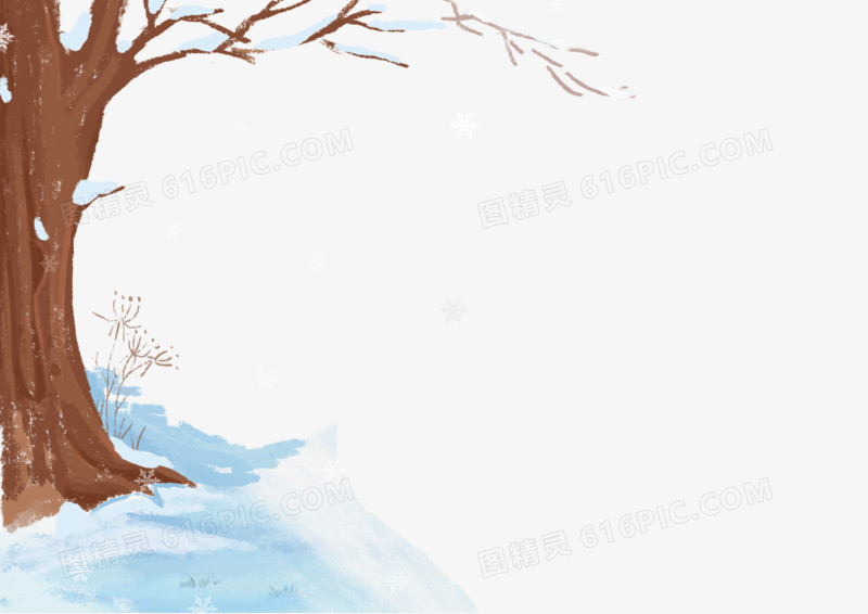卡通手绘冬季雪景树枝