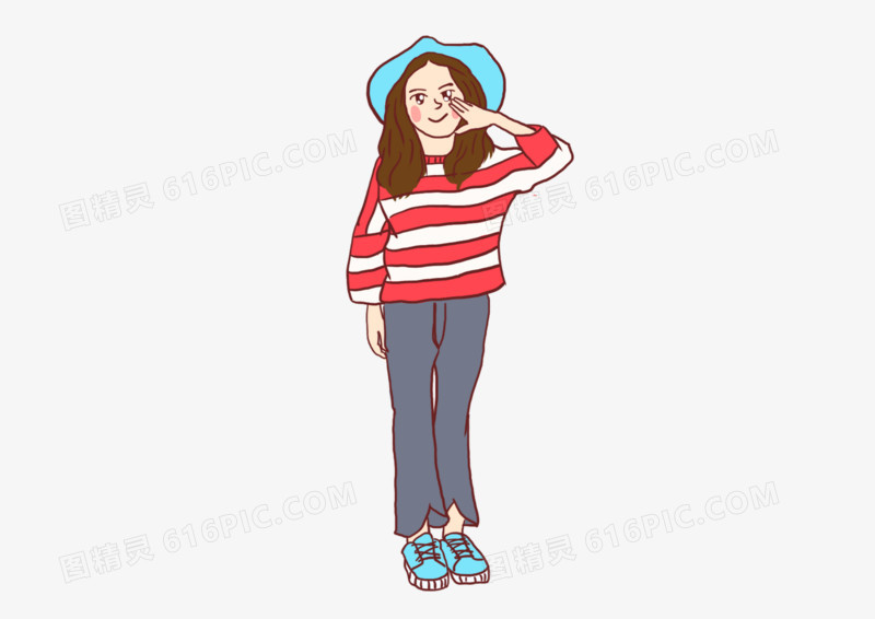 卡通手绘可爱戴帽子的小女孩
