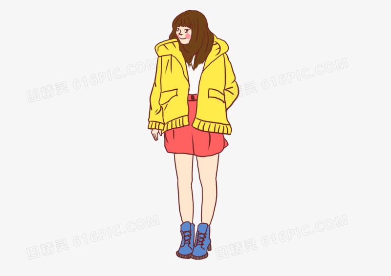 卡通插图元素侧脸的姑娘