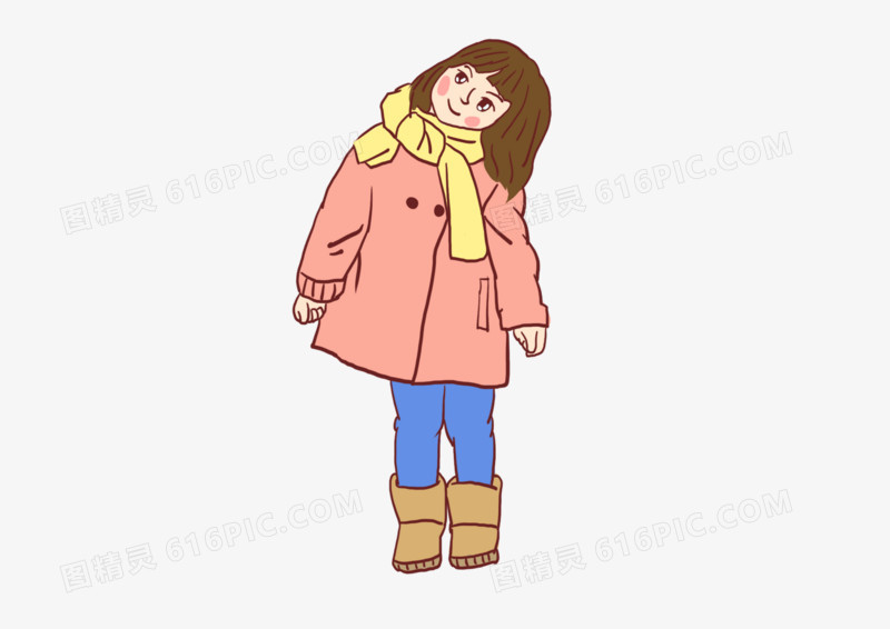 卡通插图元素侧头小女孩