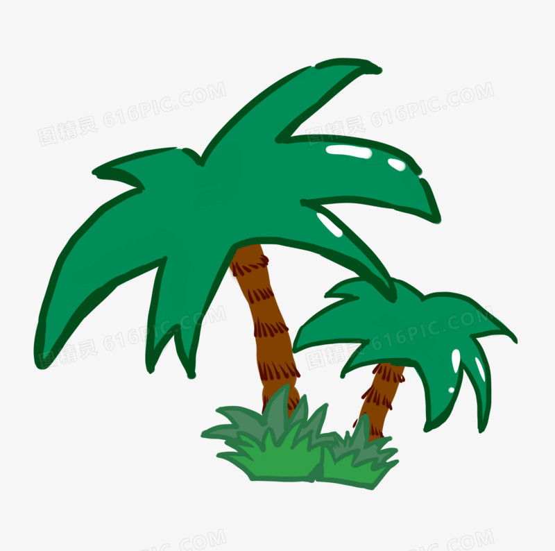 手绘卡通小清晰绿色热带树