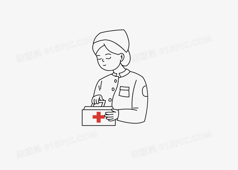 手绘简洁线条医药箱医院卡通手绘护士护士节粉色护士服