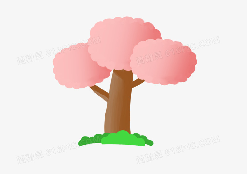 手绘卡通粉色树