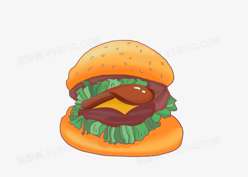 插画手绘风美味汉堡