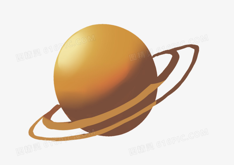 手绘卡通航天黄色双环星球
