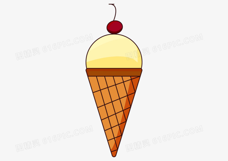 黄色可爱手绘风美食冰淇淋元素