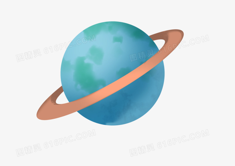手绘卡通航天蓝色单环星球