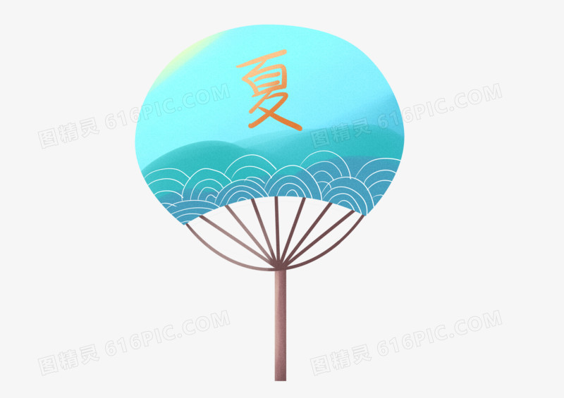 手绘卡通可爱蓝色团扇