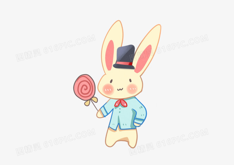 手绘卡通可爱米色魔术兔子