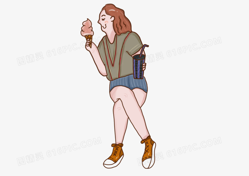 手绘插图卡通可爱小女孩