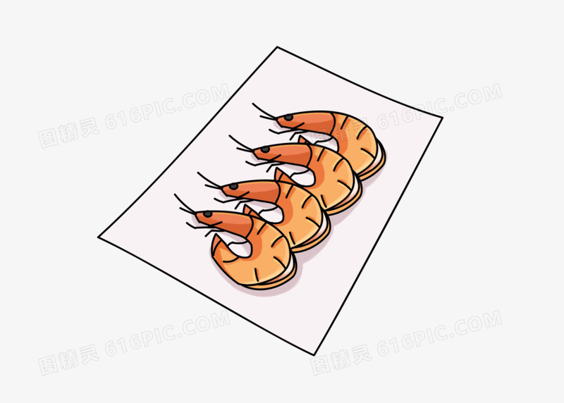 美食基围虾快餐手绘插画汉堡美味美食食物 