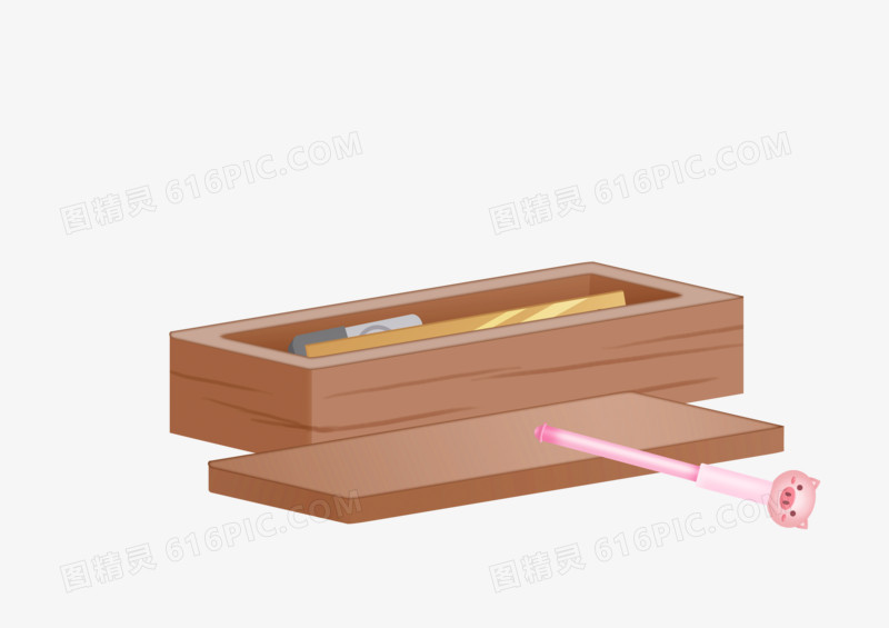 手绘卡通教育打开木笔盒