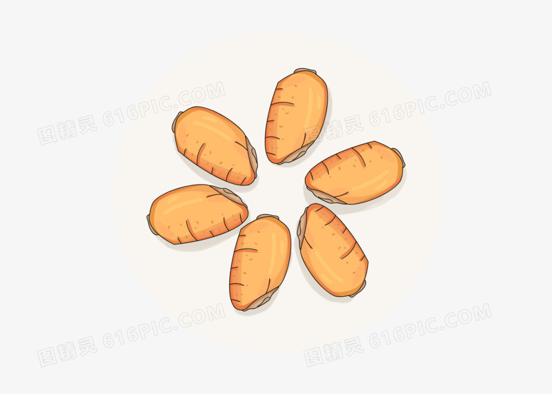 手绘插画白色盘子蒜香鸡翅团圆小葱煎炸美味美食 