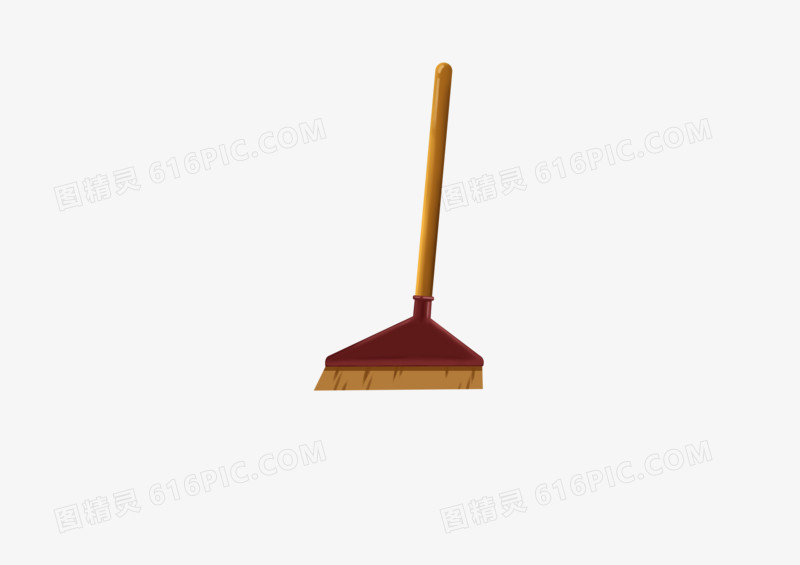 手绘卡通劳动工具褐色扫把