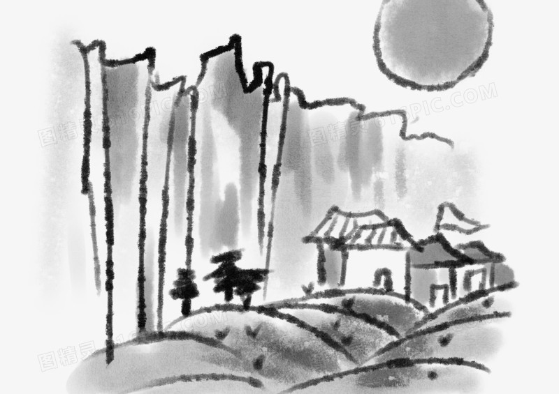 简洁水墨山水矢量素材