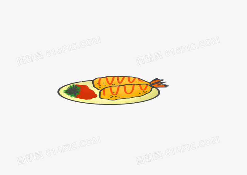 卡通插图简约大虾美食