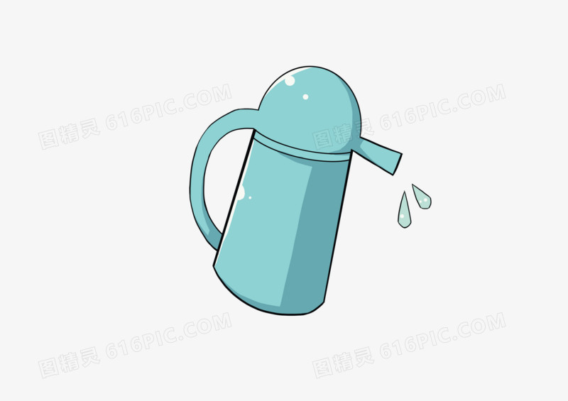 手绘卡通可爱蓝色水壶
