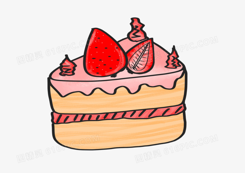 简约手绘插图草莓蛋糕