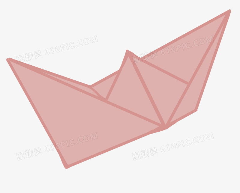 卡通手绘粉色纸船折纸