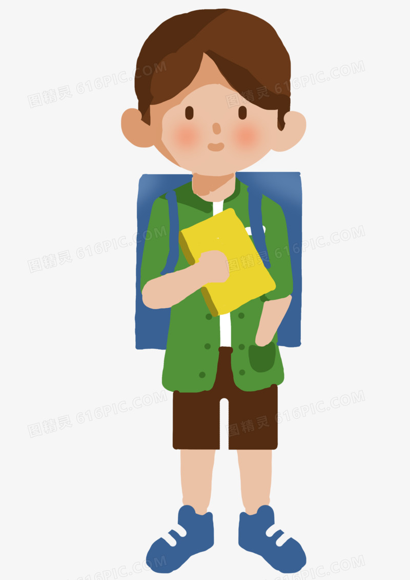 读书日手绘卡通背书包的男孩