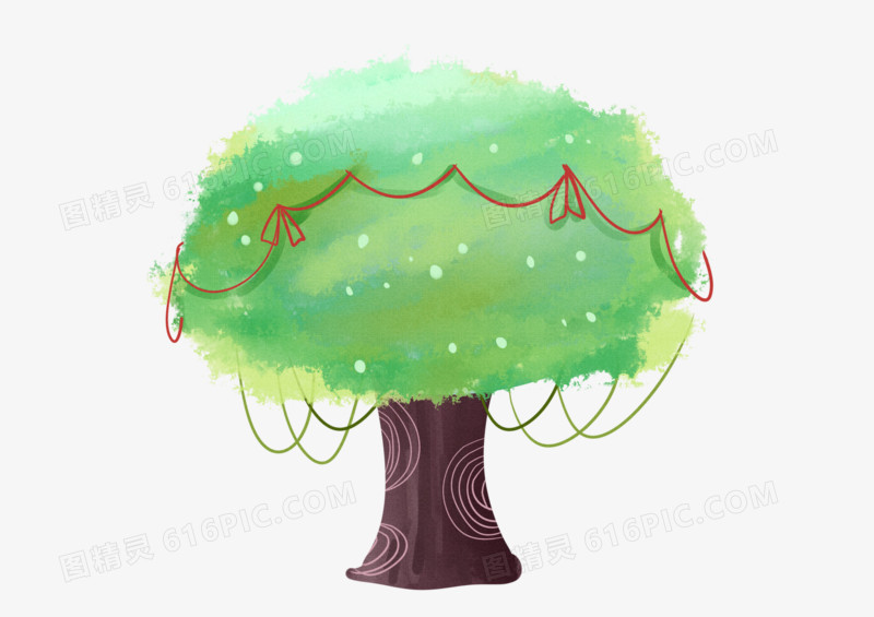 手绘卡通可爱绿色大树