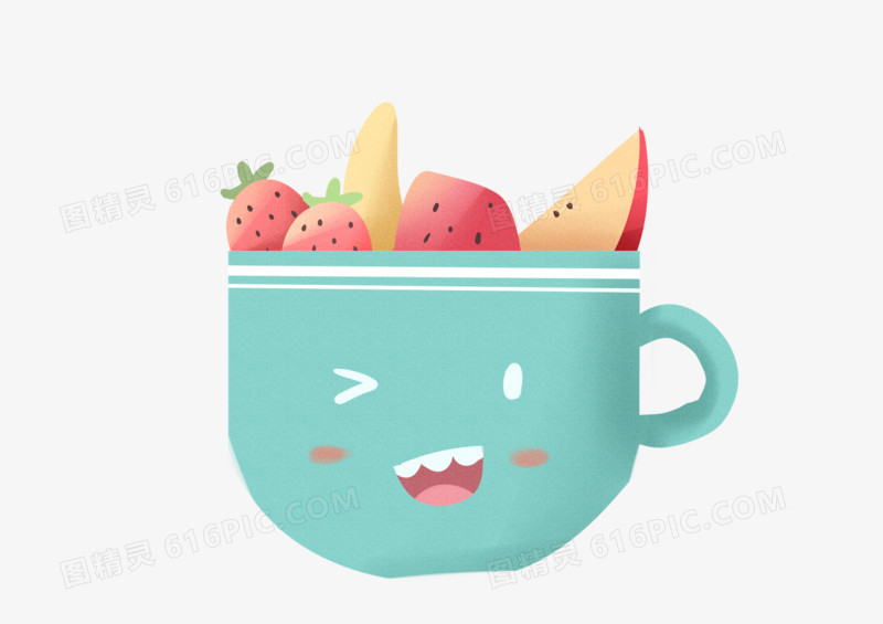 手绘卡通可爱蓝色水果杯子
