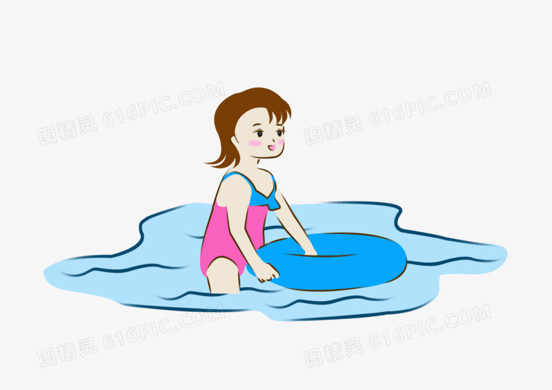 夏天之卡通小孩在游泳