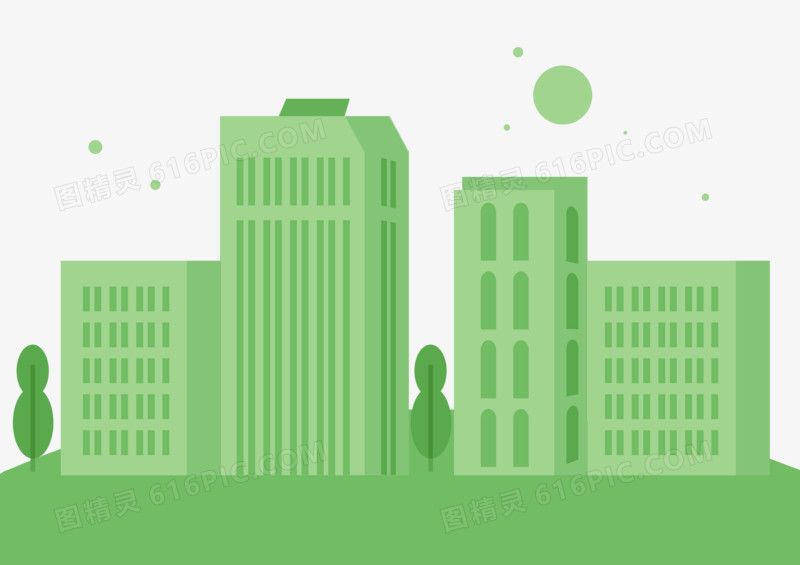 绿色扁平手绘城市背景素材