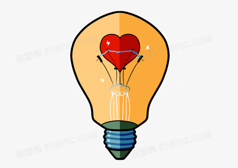 矢量灯泡卡通手绘灯泡爱心发电元素设计