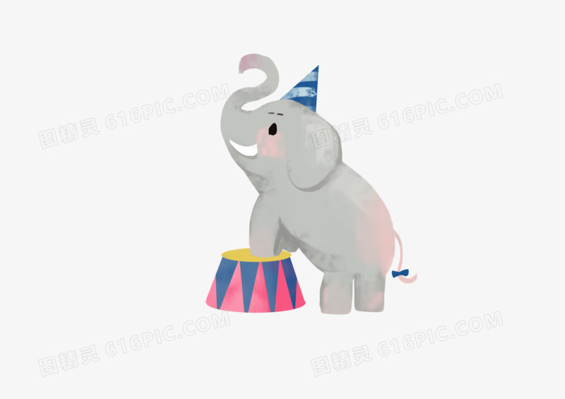 手绘卡通灰色小清新马戏团动物大象素材免抠
