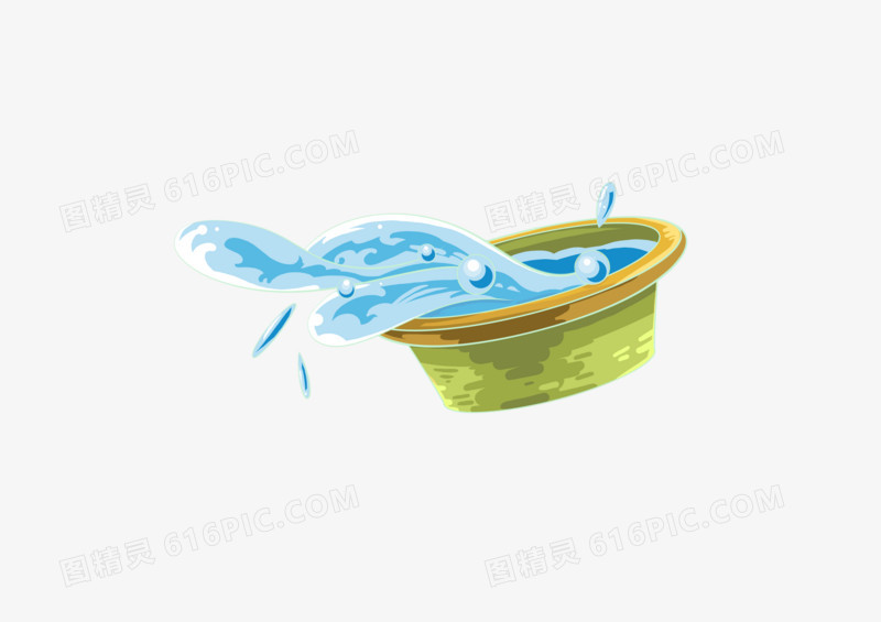 手绘高清创意卡通元素泼水节傣族圆形敞口黄色大水盆