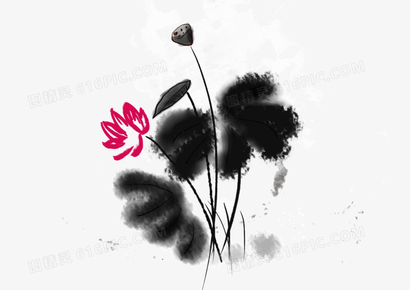 手绘水墨晕染荷花