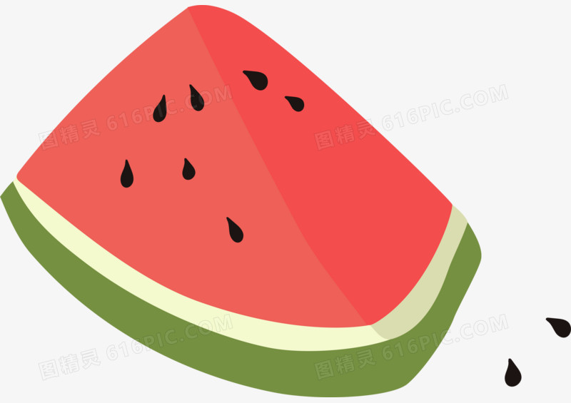 绿色清凉夏至矢量扁平可爱卡通一块西瓜和西瓜籽