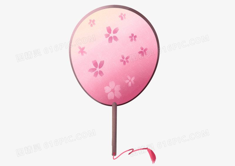 手绘卡通小清新可爱粉红色古风扇子夏至免扣