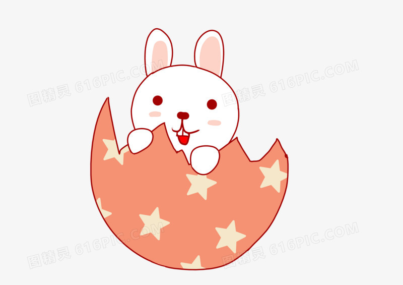 白色创意手绘卡通小清新复活节粉色蛋壳小兔子可爱免抠素材图片