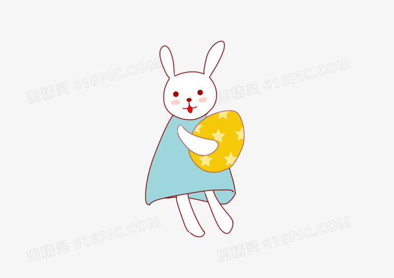 白色创意手绘卡通小清新复活节蓝裙子小兔子可爱免抠素材图片