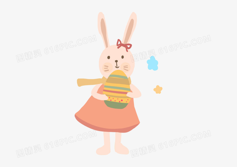 创意手绘卡通小清新复活节粉色连衣裙小兔子可爱免抠素材图片